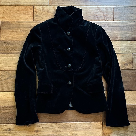 Vtg JCrew black velvet blazer jacket with peplum collar and back. Sz 4 - Picture 1 of 6